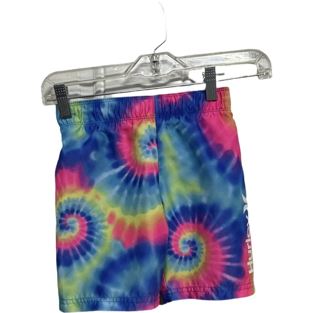 Hurley Boys Tie Dye Swim Trunks Size 5 Blue Pink Neon Board Shorts Swimwear